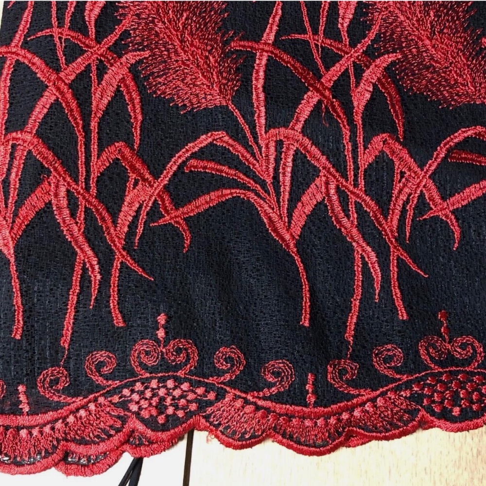 Y2K Francesca Caretti Black Red Floral Embroidered A-Line Midi Cocktail Dress~4~ - Picture 10 of 12
